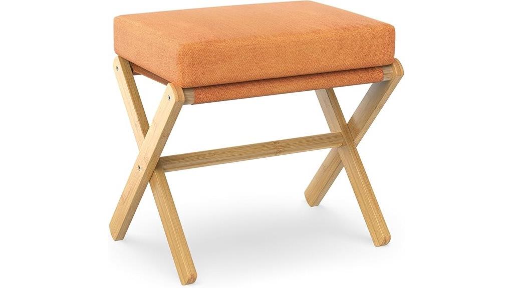 bamboo legged cushioned footstool